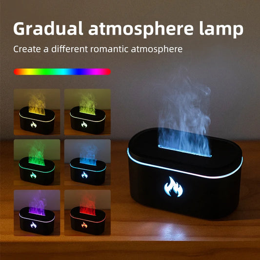 New 200ML Flame Aroma Diffuser, Colorful Simulated Flame Ambient‑light Humidifier, USB Powered, for Living Room, Bedroom Office