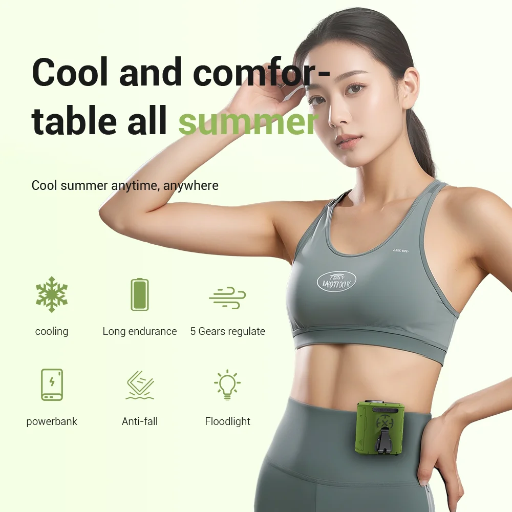Portable Waist Fan Mini Charger Outdoor Flashlight Wearable Outdoor Fan Outdoor Work Outdoor Camping Climbing Hiking Essential C