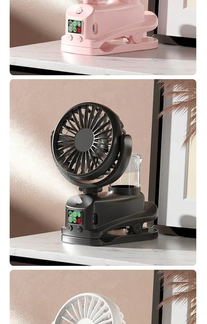 USB Rechargeable Mini Clip Spray Fan 4‑Speed Adjustable 1200mAh Handheld Humidifying Mist Fan  for Dorm Home Travel desktop